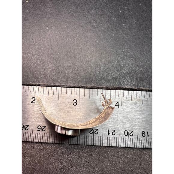 Vintage Sterling Silver Hematite Wide Band Post Earrings Southwestern Handmade - Picture 11 of 13